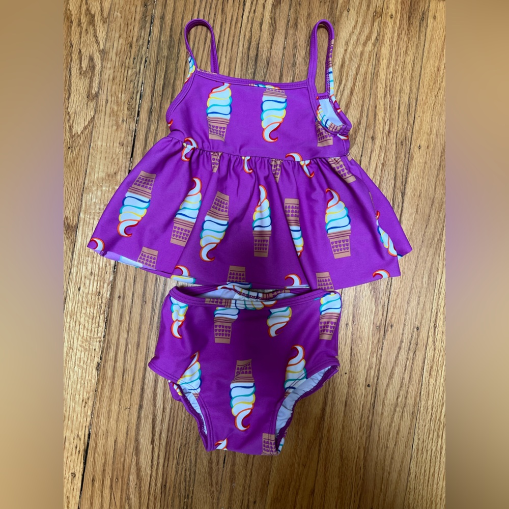 Hanna Andersson Purple Ice Cream Print Swimsuit 18-24mo